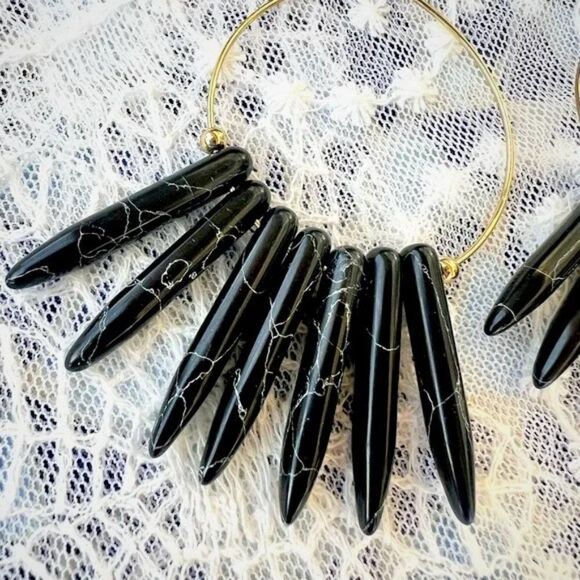 Black & Gold Boho Statement Earrings - Picture 3 of 8